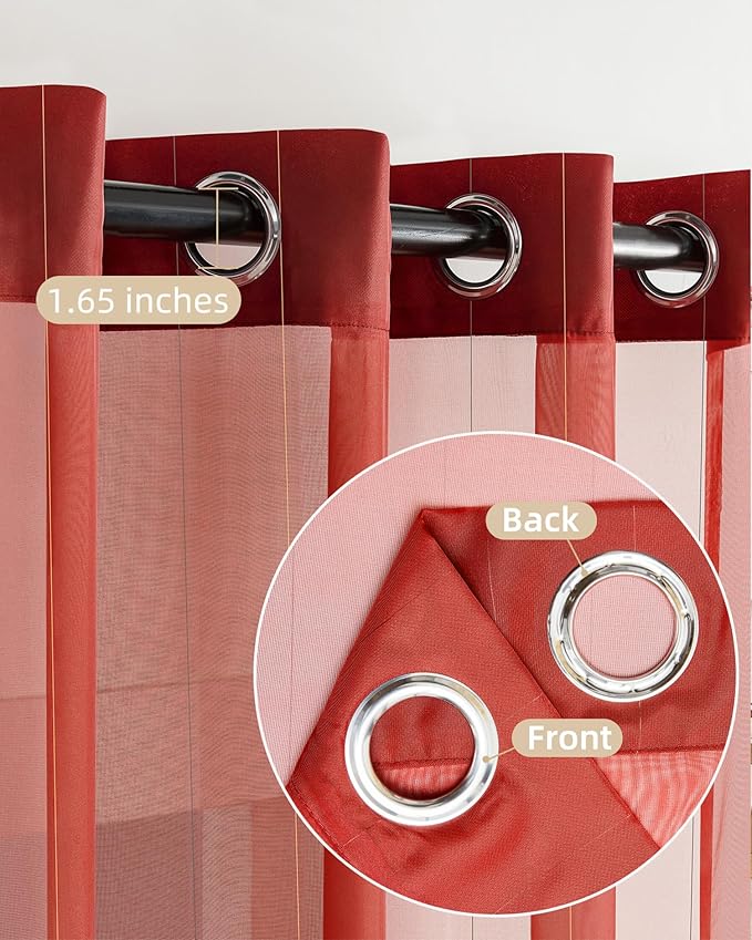 Foil Stripe Red Sheer Curtains 84 inches Length 2 Panels - Image 2