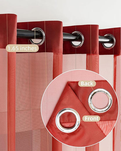 Foil Stripe Red Sheer Curtains 84 inches Length 2 Panels - Image 2