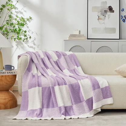 Snuggle Sac Checkered Blanket, Lilac Purple Throw Blanket - Image 2