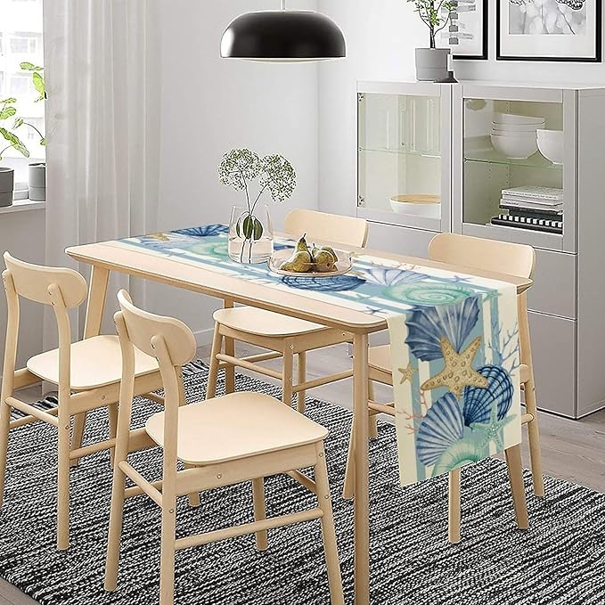Sea Shell Starfish Table Runner, Spring Summer Ocean Theme Nautical Coastal - Image 3