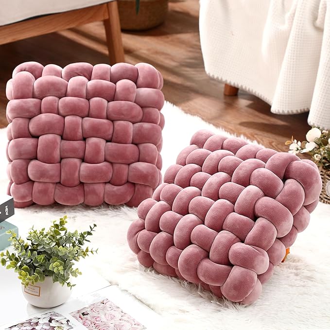 Wenqik 2 Pcs Knot Pillows Square Knotted Plush Throws Soft Accent Pillows - Image 4