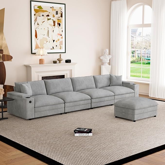 148.7" L Shaped Cloud Sofa Couch by Unknown