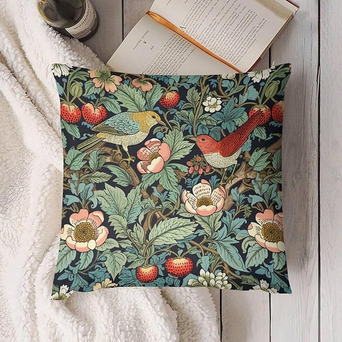 William Morris Floral Original Throw Pillow Covers Boho Chic Retro Floral Bird - Image 4
