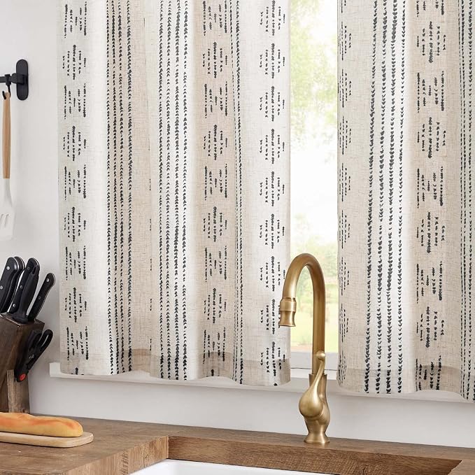 jinchan Boho Kitchen Curtains Linen Tier Curtains 45 Inches Bohemian Cafe Small - Image 3