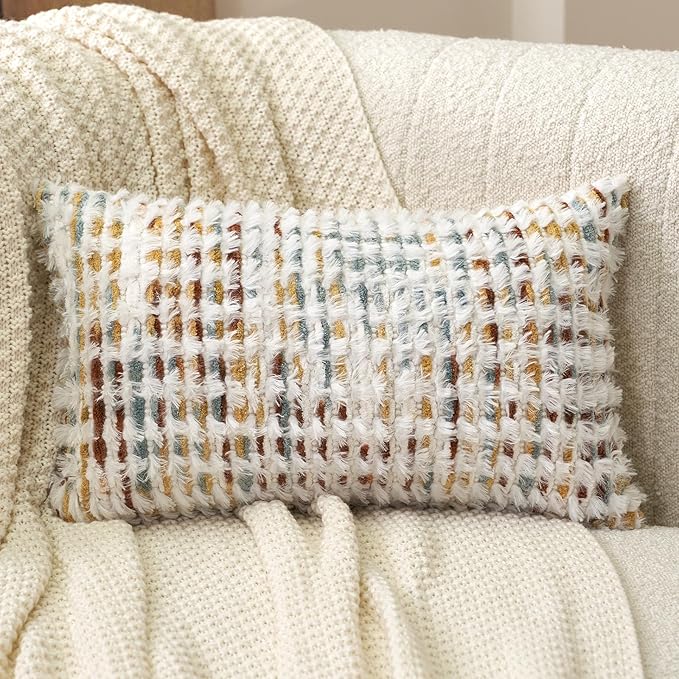 Aeckself Boho Chenille Tufted Pillow Cover 12 x 20 Inch, Rectangle Decorative - Image 2