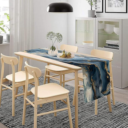 Marble Print Table Runner, Modern Blue Gold Abstract Table Runner - Image 8