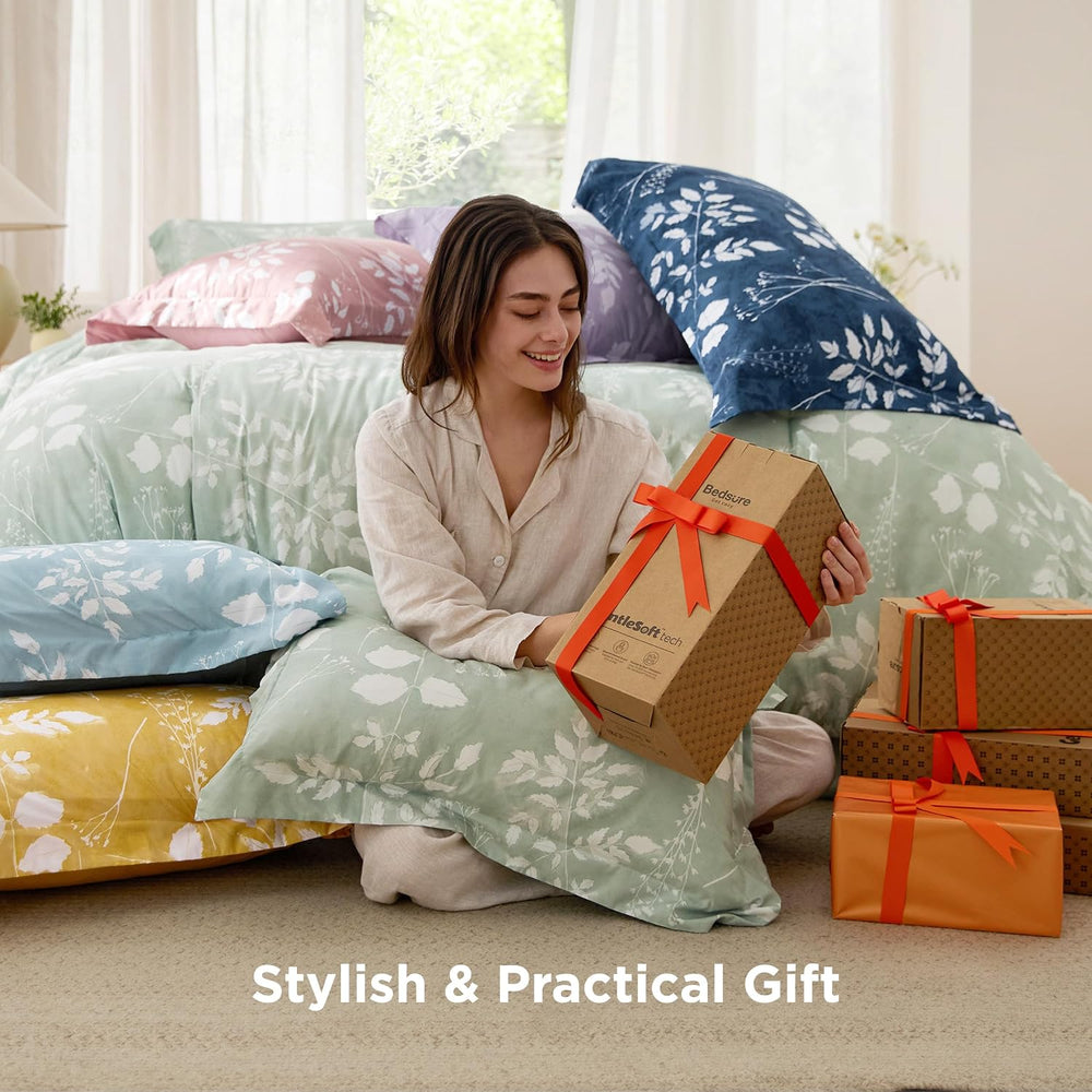 Bedsure Sage Green King Comforter Set, Floral Bedding Sets, 7 Piece