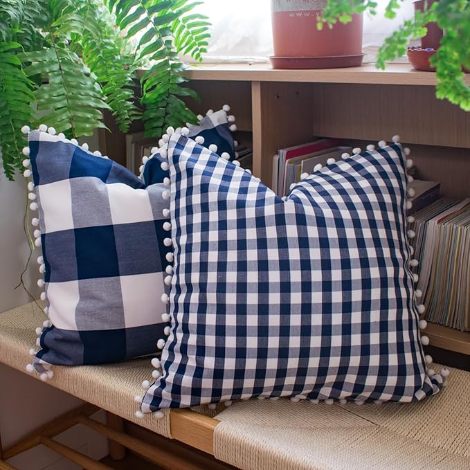 HOPLEE Navy Blue Buffalo Plaid Pillow Covers Navy Blue Throw Pillow Covers - Image 8