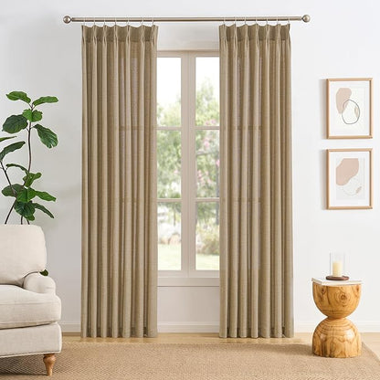 Dark Flax Pinch Pleated Linen Curtains 96 Inches Long Semi Sheer Memory Trained by RAIN+CITY