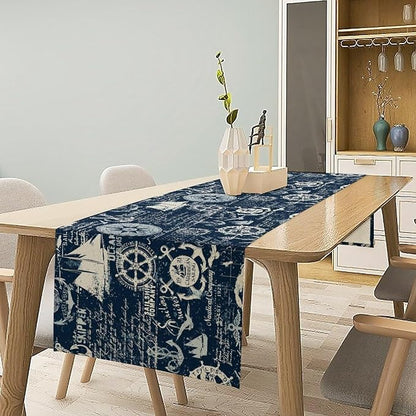 Marine Ship Table Runner, Nautical Pattern Seasonal Farmhouse Sea Rustic - Image 3