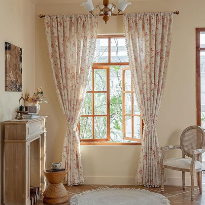 ENJOYBRIDAL Pink Floral 96 Inch Curtains 2 Panel Set Boho Tassel Drapes - Image 7