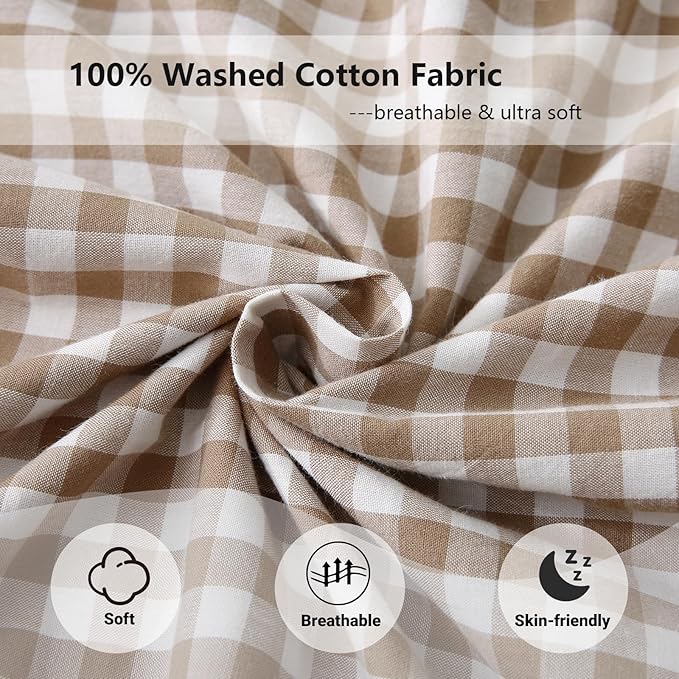 Aryeleay 2 Pack Taupe White Plaid Gingham Ruffle Pillow Shams King Size - Image 5