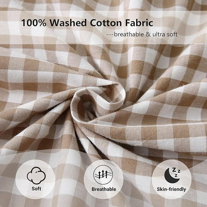 Aryeleay 2 Pack Taupe White Plaid Gingham Ruffle Pillow Shams Queen Size - Image 5