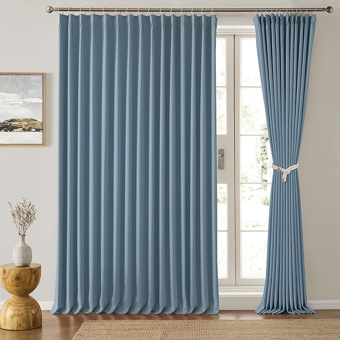KEQIAOSUOCAI Extra Wide Dusty Blue Pinch Pleated Curtains 100 x 84, Thermal by KEQIAOSUOCAI