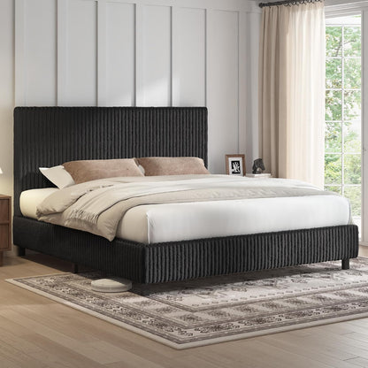 amerlife upholstered bed frame, metal bed with headboard showing dimensions