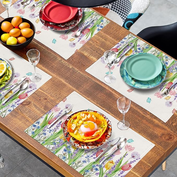 Tulip Placemats Set of 4 Spring Summer Flowers Tulips Lavender Place Mats - Image 7