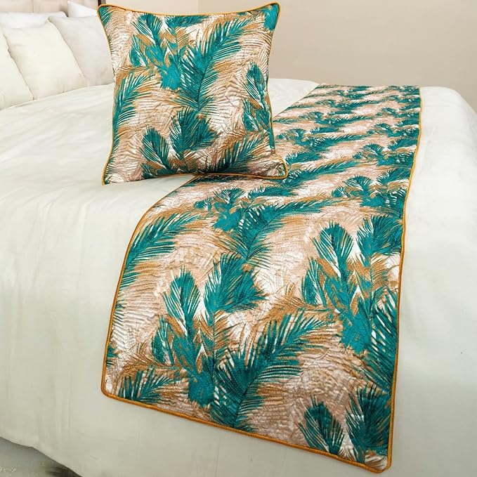 The HomeCentric King/Queen/Twin Green Decorative CA King 86"x18" Bed Runner - Image 4