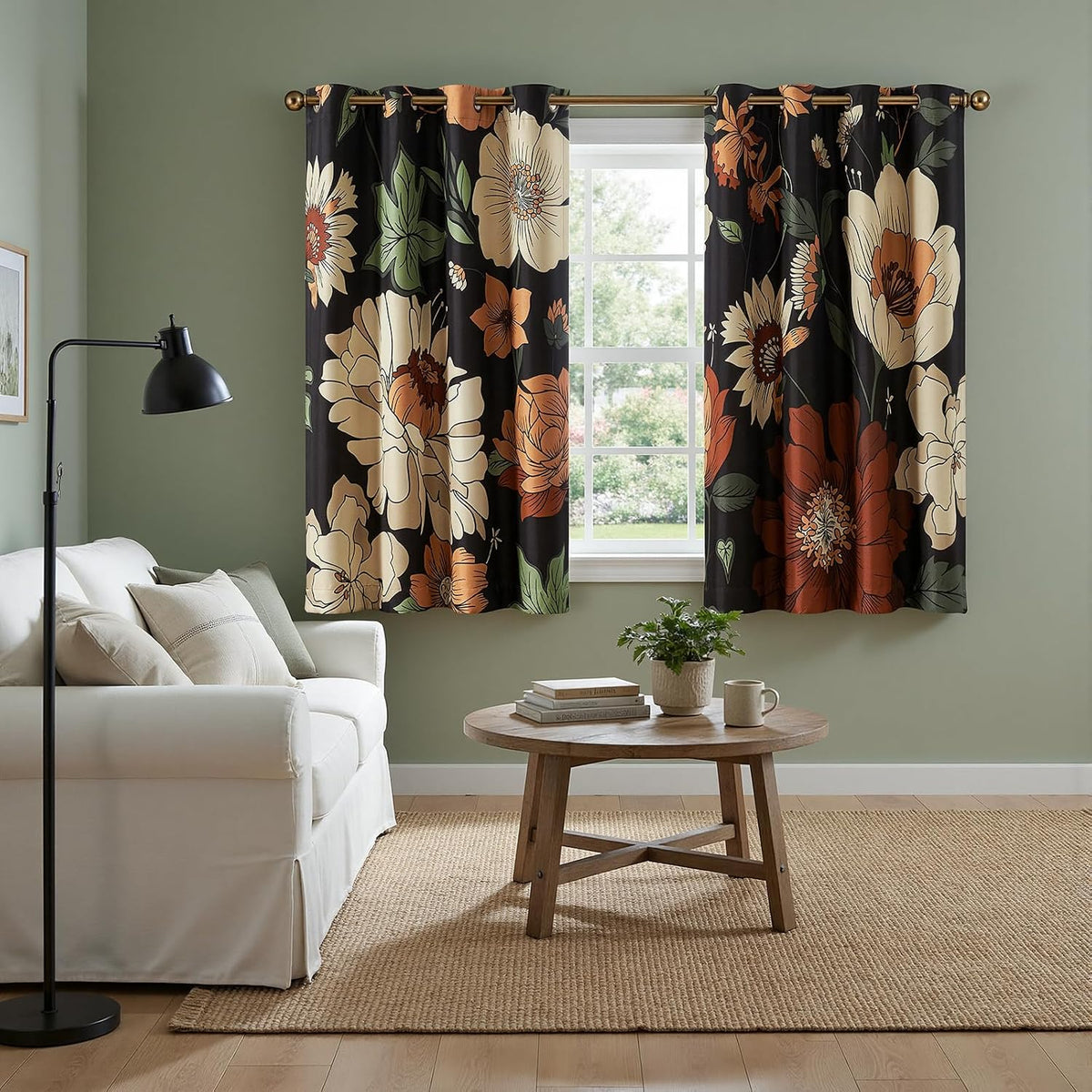 jinchan black boho floral blackout curtains 63 inch, view 9