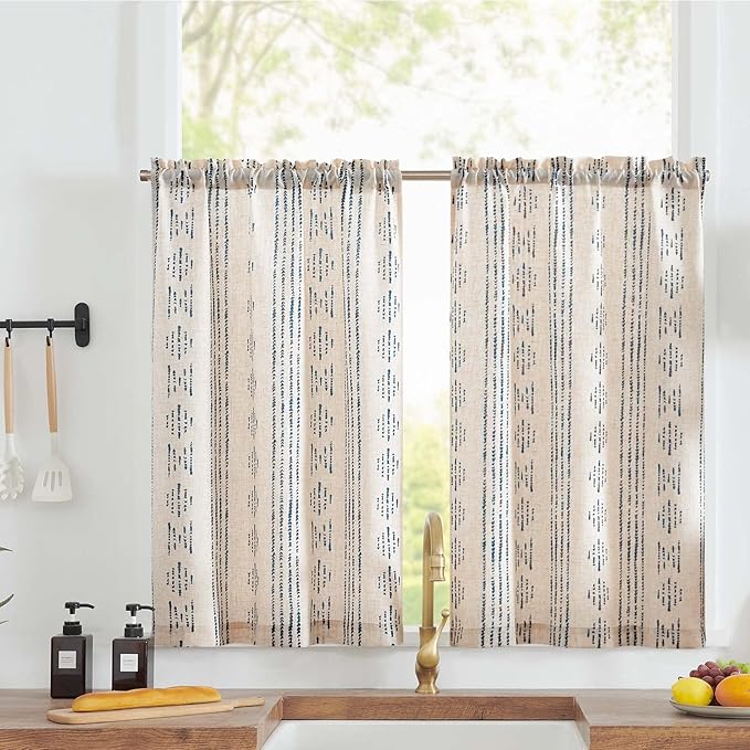 jinchan Boho Kitchen Curtains Linen Tier Curtains 36 Inches Bohemian Cafe Small by JINCHAN