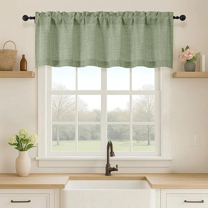 OVZME Green Valance for Windows, Light Filtering Faux Linen Textured Small by OVZME