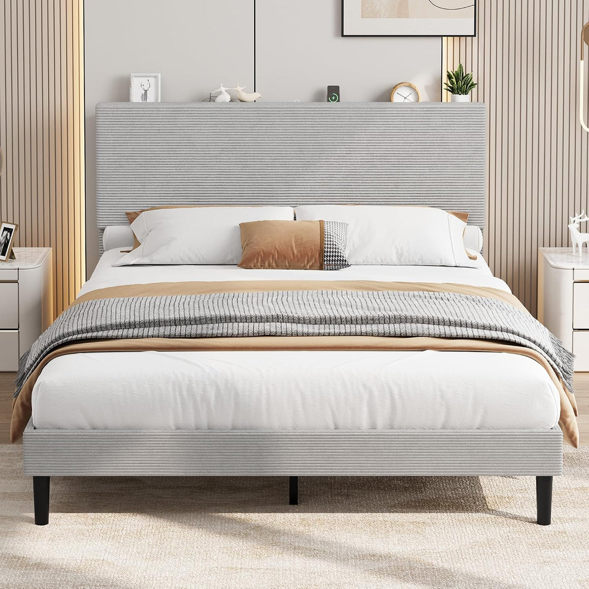 garvee queen size bed frame with usb charging, main product view