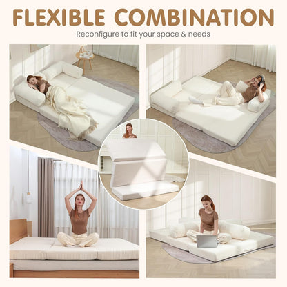 convertible sofa bed queen,5-in-1 tri-fold boneless couch with, close-up detail