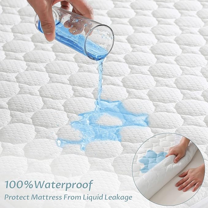 Queen Size Waterproof Mattress Protector Fitted Quilted Mattress Pad Cover - Image 2