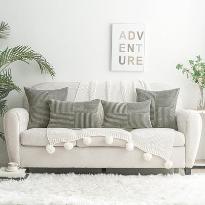 HWY 50 Gray Grey Corduroy Patchwork Throw Pillow Covers 18x18 Inch, Soft Cozy - Image 5