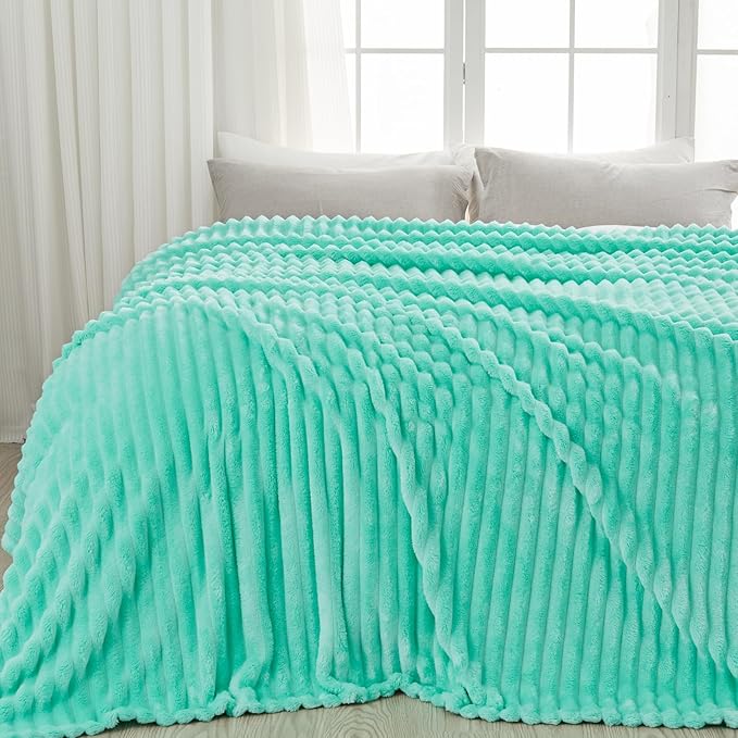 NEWCOSPLAY Super Soft King Blanket Aqua Premium Silky Flannel Fleece 3D Ribbed by NEWCOSPLAY