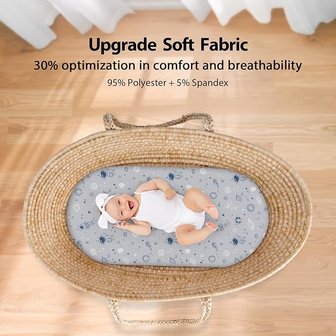 Baby Bassinet Sheets Girl Boy, Fitted Bassinet Sheet Set 3 Pack Bassinet - Image 3