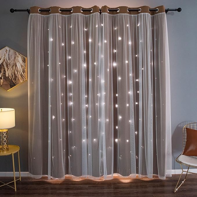 Kinryb Star Cutout Blackout Curtains Double Layer Curtains by Kinryb