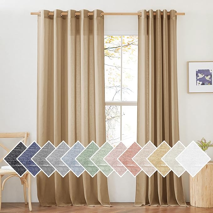 NICETOWN Sheer Linen Curtains Flax Texture 96 inch Long by NICETOWN