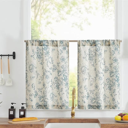 jinchan Linen Kitchen French Floral Tier Curtains 30 Inch Farmhouse Vintage by JINCHAN