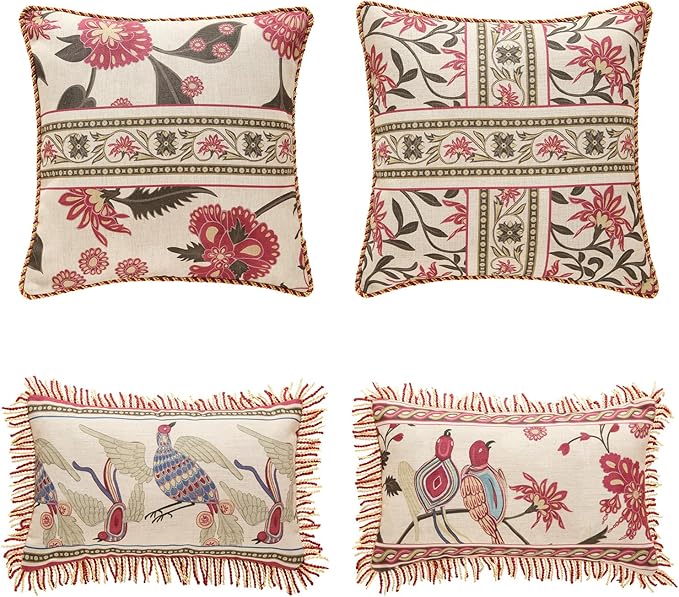 patdrea Designer Throw Pillow Covers Set of 4, Vintage Red Linen Pillowcases by Welcometopatdrea
