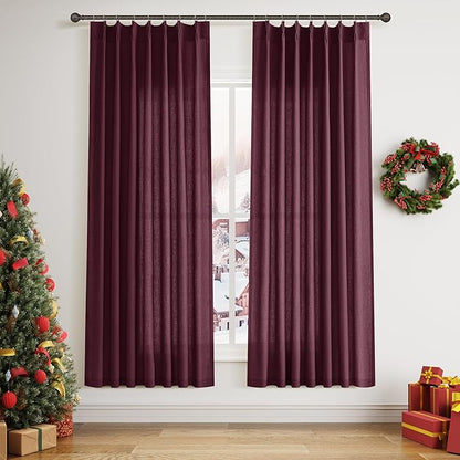 Burgundy Pinch Pleated Linen Curtains 72 Inch Length 2 Panels by Aersas