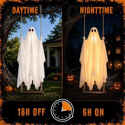 Large 5FT Capacity Light Up Swinging Ghost Halloween Decoration for Yard