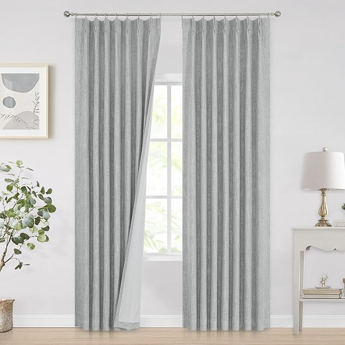 Vision Home Silver Grey Pinch Pleated Full Blackout Curtains Room Darkening by VisionHome