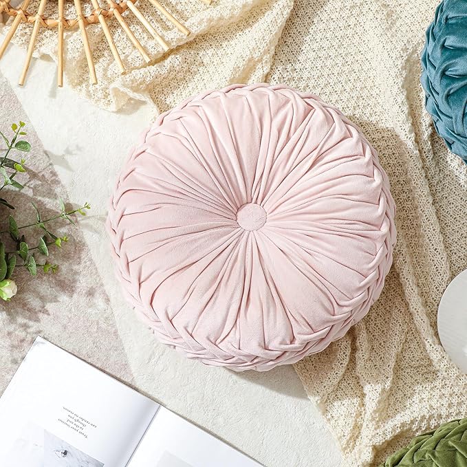 1 Pcs Round Throw Pillows Decorative Velvet Pleated Throw Pillows 15'' Diameter - Image 5