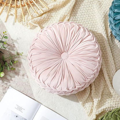 1 Pcs Round Throw Pillows Decorative Velvet Pleated Throw Pillows 15'' Diameter - Image 5