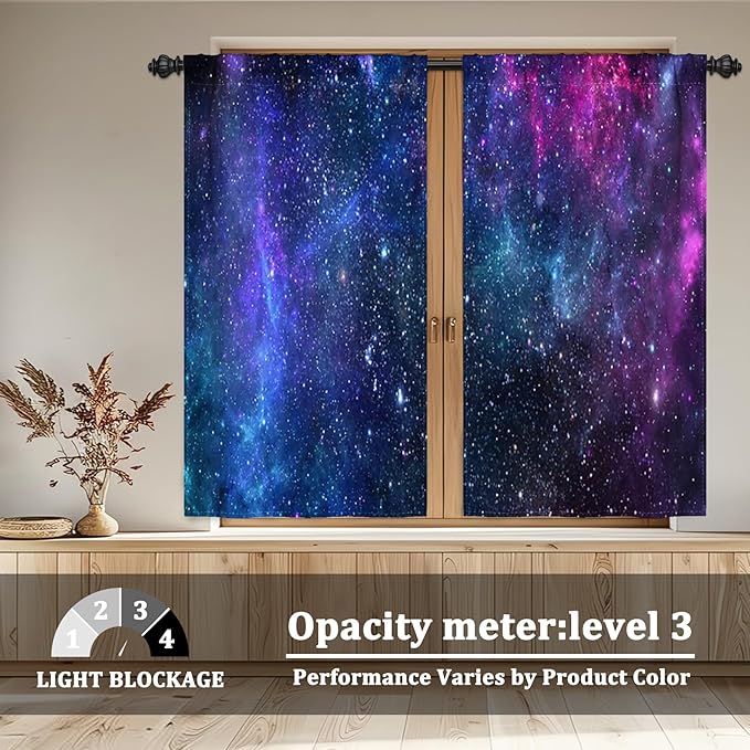 Renaiss 26 x 45 Inch Universe Galaxy Kitchen Blackout Window Curtains Tier - Image 3