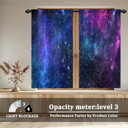 Renaiss 26 x 45 Inch Universe Galaxy Kitchen Blackout Window Curtains Tier - Image 3
