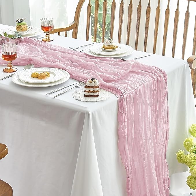 IVAPUPU 2 Pcs Cheesecloth Table Runner - 10ft Pink Boho Gauze Cheese Cloth by IVAPUPU