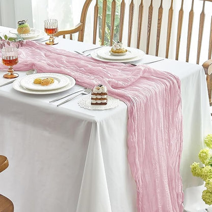 IVAPUPU 2 Pcs Cheesecloth Table Runner - 10ft Pink Boho Gauze Cheese Cloth by IVAPUPU