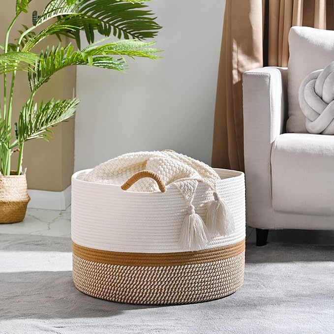 KAKAMAY Large Blanket Basket, Woven Baskets - Image 3