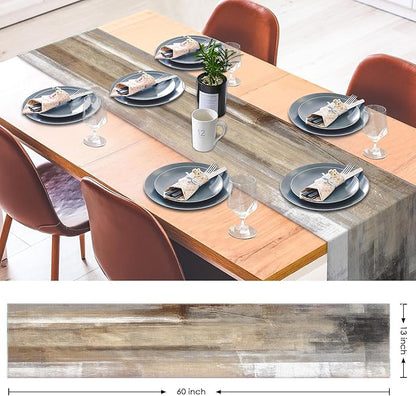 Emvency Farmhouse Table Runner, Abstract White and Brown Art Painting - Image 2