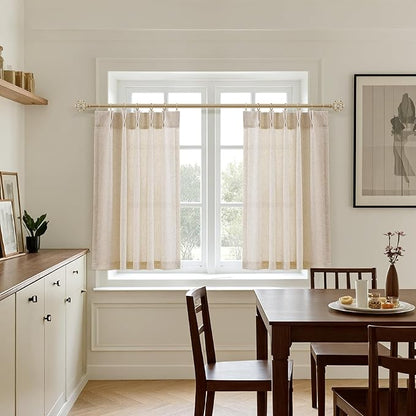 Short Natural Pinch Pleated Linen Kitchen Curtains 30 Inch Length 2 Panels Set - Image 6