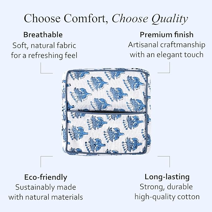 CPC Apatite Blue Hand Block Printed Cotton Tissue Box Cover 5" x 5" x 5.5" - Image 8