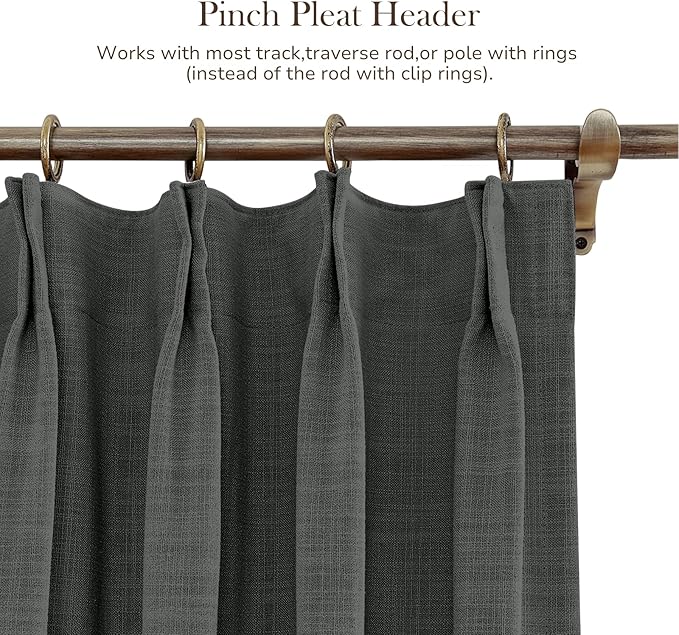 TWOPAGES 72 W x 84 L inch Pinch Pleated Curtain Room Darkening Linen Drapery - Image 4