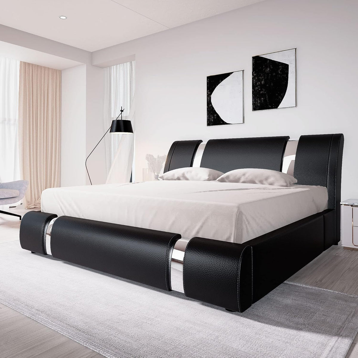 allewie king bed frame with iron piece decor, main product view
