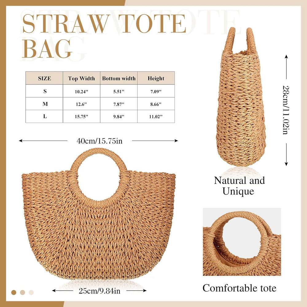 Frienda Straw Tote Bag Summer Beach Bag Handmade Straw Rattan Woven Handbag f...